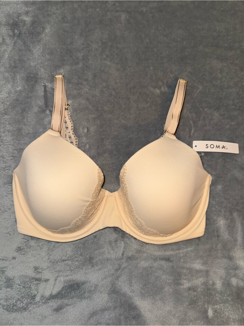 New with Tag Soma Embraceable Enchanting Lace J Hook Bra 34DDD 36D Pale Sand